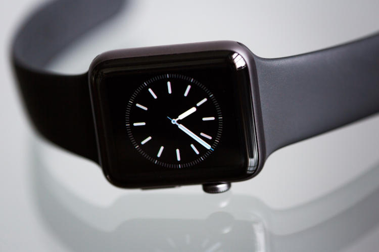 Black Apple watch with second-hand display for nurses